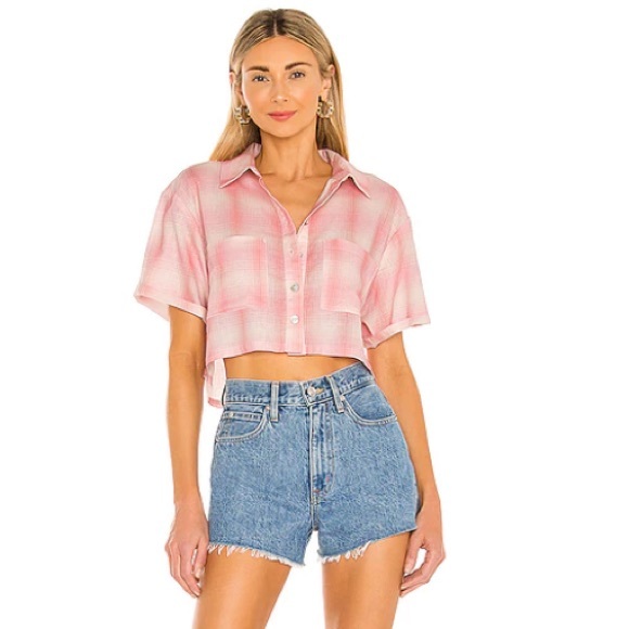 NEVER WORN Cropped Plaid Button-Down - Picture 2 of 3